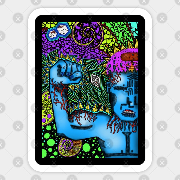 PSYCHEDELIC TRIPPY HORROR VACUI MAN MUSCULAR FLEXING STRENGTH VIGOR FORCE - full colour Sticker by Xotico Design